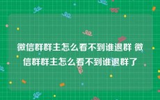 微信群群主怎么看不到谁退群 微信群群主怎么看不到谁退群了