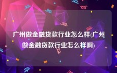 广州做金融贷款行业怎么样(广州做金融贷款行业怎么样啊)