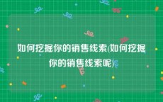 如何挖掘你的销售线索(如何挖掘你的销售线索呢)