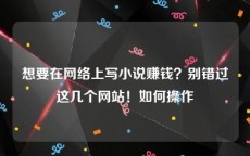 想要在网络上写小说赚钱？别错过这几个网站！如何操作