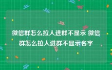 微信群怎么拉人进群不显示 微信群怎么拉人进群不显示名字