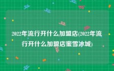2022年流行开什么加盟店(2022年流行开什么加盟店蜜雪冰城)