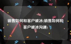 销售如何和客户破冰(销售如何和客户破冰沟通)