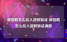 微信群怎么拉人进群验证 微信群怎么拉人进群验证消息