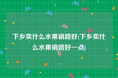 下乡卖什么水果销路好(下乡卖什么水果销路好一点)