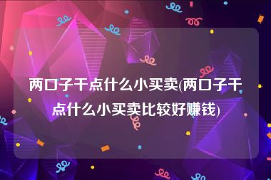两口子干点什么小买卖(两口子干点什么小买卖比较好赚钱)