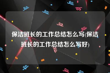 保洁班长的工作总结怎么写(保洁班长的工作总结怎么写好)
