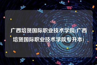 广西培贤国际职业技术学院(广西培贤国际职业技术学院专升本)