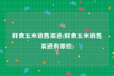 鲜食玉米销售渠道(鲜食玉米销售渠道有哪些)