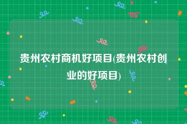 贵州农村商机好项目(贵州农村创业的好项目)