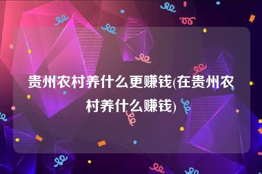 贵州农村养什么更赚钱(在贵州农村养什么赚钱)