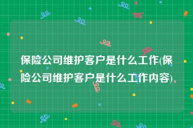 保险公司维护客户是什么工作(保险公司维护客户是什么工作内容)
