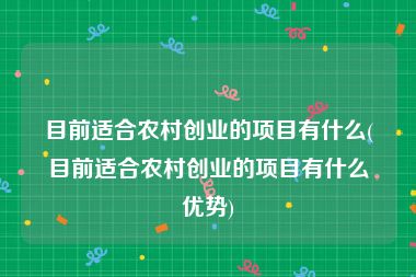 目前适合农村创业的项目有什么(目前适合农村创业的项目有什么优势)