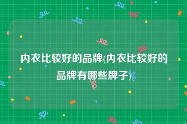 内衣比较好的品牌(内衣比较好的品牌有哪些牌子)