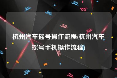 杭州汽车摇号操作流程(杭州汽车摇号手机操作流程)