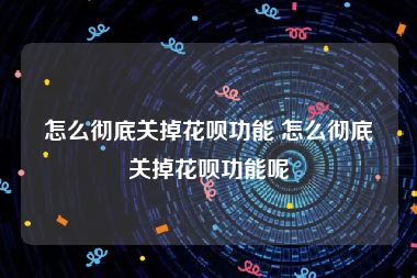 怎么彻底关掉花呗功能 怎么彻底关掉花呗功能呢