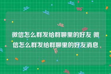 微信怎么群发给群聊里的好友 微信怎么群发给群聊里的好友消息