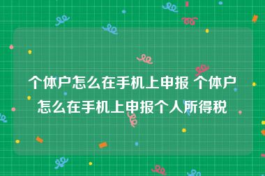 个体户怎么在手机上申报 个体户怎么在手机上申报个人所得税