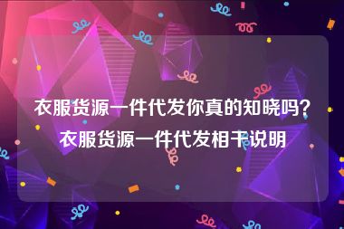 衣服货源一件代发你真的知晓吗？衣服货源一件代发相干说明