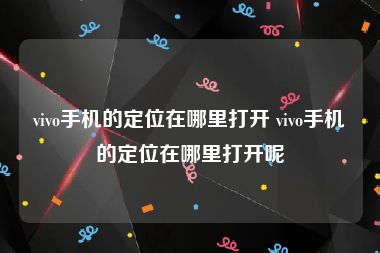 vivo手机的定位在哪里打开 vivo手机的定位在哪里打开呢