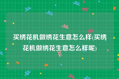 买绣花机做绣花生意怎么样(买绣花机做绣花生意怎么样呢)