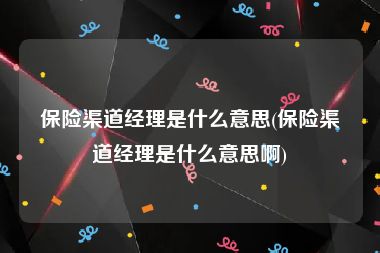 保险渠道经理是什么意思(保险渠道经理是什么意思啊)