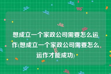 想成立一个家政公司需要怎么运作(想成立一个家政公司需要怎么运作才能成功)