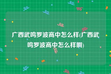 广西武鸣罗波高中怎么样(广西武鸣罗波高中怎么样啊)