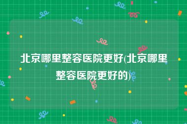 北京哪里整容医院更好(北京哪里整容医院更好的)