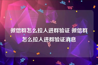 微信群怎么拉人进群验证 微信群怎么拉人进群验证消息