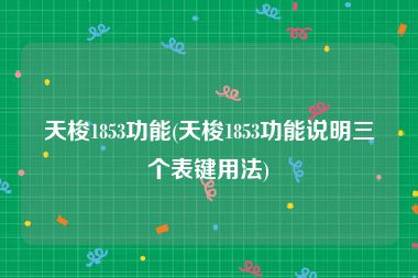 天梭1853功能(天梭1853功能说明三个表键用法)