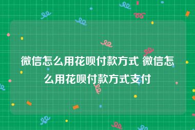 微信怎么用花呗付款方式 微信怎么用花呗付款方式支付