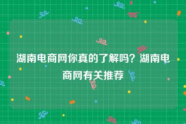 湖南电商网你真的了解吗？湖南电商网有关推荐