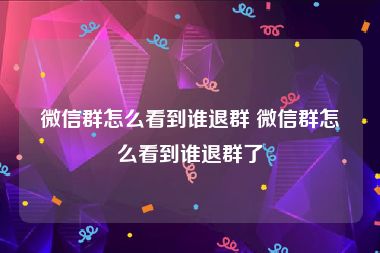 微信群怎么看到谁退群 微信群怎么看到谁退群了