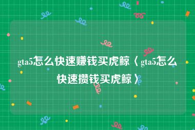 gta5怎么快速赚钱买虎鲸〈gta5怎么快速攒钱买虎鲸〉