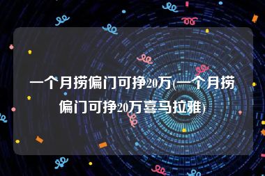 一个月捞偏门可挣20万(一个月捞偏门可挣20万喜马拉雅)