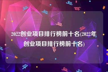 2022创业项目排行榜前十名(2022年创业项目排行榜前十名)