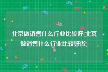 北京做销售什么行业比较好(北京做销售什么行业比较好做)