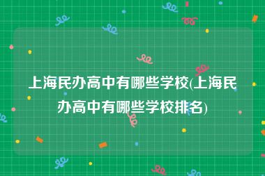 上海民办高中有哪些学校(上海民办高中有哪些学校排名)