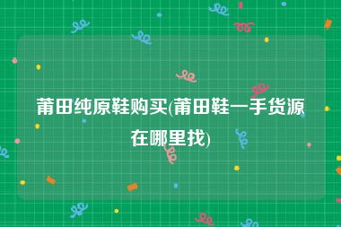 莆田纯原鞋购买(莆田鞋一手货源在哪里找)
