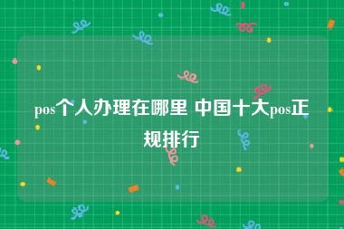 pos个人办理在哪里 中国十大pos正规排行