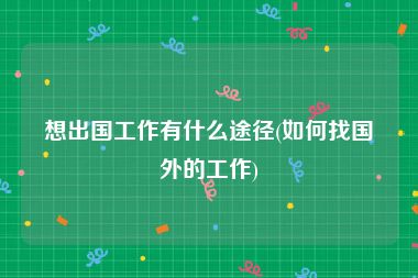 想出国工作有什么途径(如何找国外的工作)