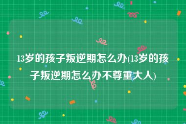 13岁的孩子叛逆期怎么办(13岁的孩子叛逆期怎么办不尊重大人)