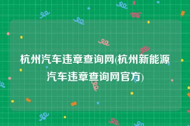 杭州汽车违章查询网(杭州新能源汽车违章查询网官方)