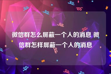 微信群怎么屏蔽一个人的消息 微信群怎样屏蔽一个人的消息