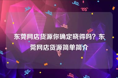 东莞网店货源你确定晓得吗？东莞网店货源简单简介