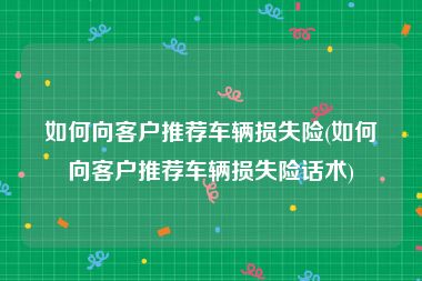 如何向客户推荐车辆损失险(如何向客户推荐车辆损失险话术)