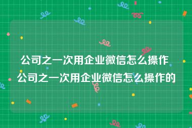 公司之一次用企业微信怎么操作 公司之一次用企业微信怎么操作的