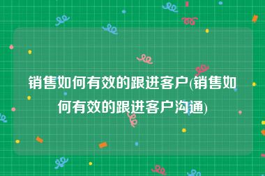 销售如何有效的跟进客户(销售如何有效的跟进客户沟通)