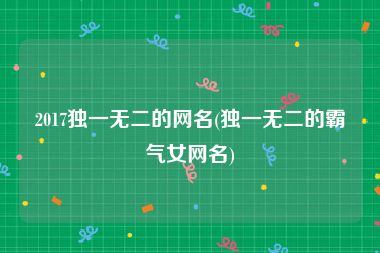 2017独一无二的网名(独一无二的霸气女网名)